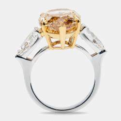13.16 cts Orange Pear Lab Grown Diamond 18k Two Tone Gold Ring Size 52