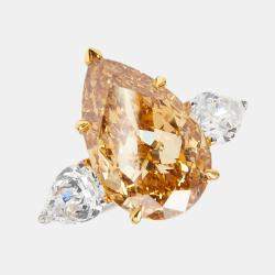 13.16 cts Orange Pear Lab Grown Diamond 18k Two Tone Gold Ring Size 52