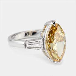 6.25 cts Yellow Marquise and Trapezoid Lab Grown Diamond 18k White Gold Ring Size 53