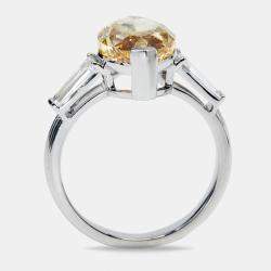 6.25 cts Yellow Marquise and Trapezoid Lab Grown Diamond 18k White Gold Ring Size 53