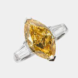 6.25 cts Yellow Marquise and Trapezoid Lab Grown Diamond 18k White Gold Ring Size 53