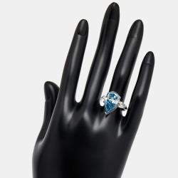 7.05 cts Blue Pear Cut Lab Grown Diamond 18k White Gold Ring Size 53