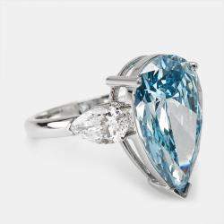 7.05 cts Blue Pear Cut Lab Grown Diamond 18k White Gold Ring Size 53