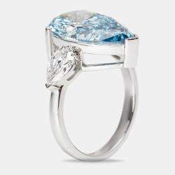 7.05 cts Blue Pear Cut Lab Grown Diamond 18k White Gold Ring Size 53