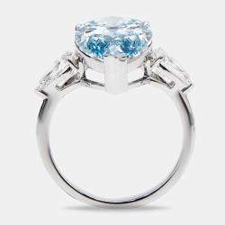 7.05 cts Blue Pear Cut Lab Grown Diamond 18k White Gold Ring Size 53