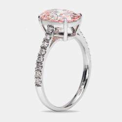 2.30 cts Pink Oval and Round Lab Grown Diamond 18k White Gold Ring Size 51