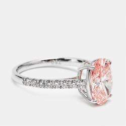 2.30 cts Pink Oval and Round Lab Grown Diamond 18k White Gold Ring Size 51