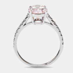 2.30 cts Pink Oval and Round Lab Grown Diamond 18k White Gold Ring Size 51