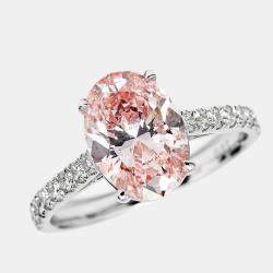 2.30 cts Pink Oval and Round Lab Grown Diamond 18k White Gold Ring Size 51