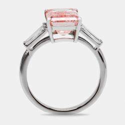 5.80 cts Pink Emerald and Trapezoid Lab Grown Diamond 18k White Gold Ring Size 53