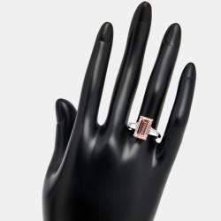 5.80 cts Pink Emerald and Trapezoid Lab Grown Diamond 18k White Gold Ring Size 53
