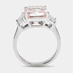 7.00 cts Pink Cushion Cut and Trapezoid Lab Grown Diamond 18k White Gold Ring Size 51