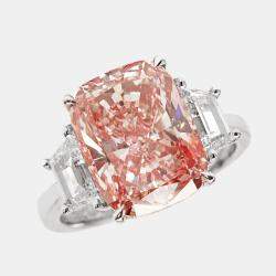 7.00 cts Pink Cushion Cut and Trapezoid Lab Grown Diamond 18k White Gold Ring Size 51