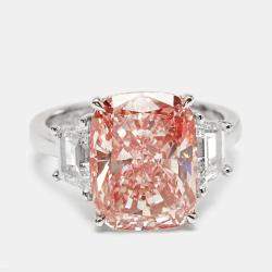 7.00 cts Pink Cushion Cut and Trapezoid Lab Grown Diamond 18k White Gold Ring Size 51