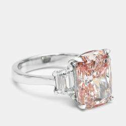 7.00 cts Pink Cushion Cut and Trapezoid Lab Grown Diamond 18k White Gold Ring Size 51