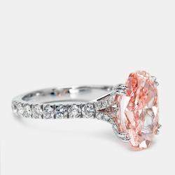 Pre Owned 4.80 cts Pink Oval Cut and Round Lab Grown Diamond 18k White Gold Ring Size 53