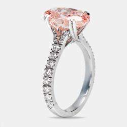 Pre Owned 4.80 cts Pink Oval Cut and Round Lab Grown Diamond 18k White Gold Ring Size 53