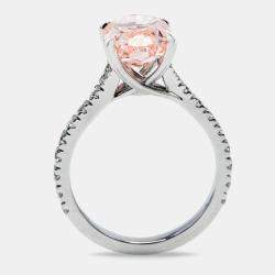 Pre Owned 4.80 cts Pink Oval Cut and Round Lab Grown Diamond 18k White Gold Ring Size 53