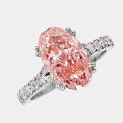 Pre Owned 4.80 cts Pink Oval Cut and Round Lab Grown Diamond 18k White Gold Ring Size 53