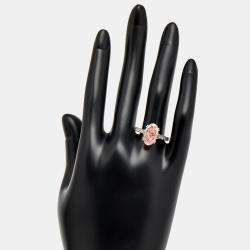 Pre Owned 4.80 cts Pink Oval Cut and Round Lab Grown Diamond 18k White Gold Ring Size 53