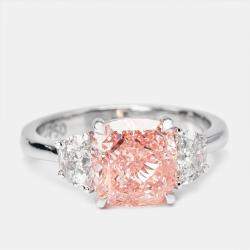 Pre Owned 3.50 cts Pink Cushion and Baguette Lab Grown Diamond 18k White Gold Ring Size 51