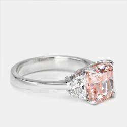 Pre Owned 3.50 cts Pink Cushion and Baguette Lab Grown Diamond 18k White Gold Ring Size 51
