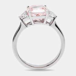 Pre Owned 3.50 cts Pink Cushion and Baguette Lab Grown Diamond 18k White Gold Ring Size 51