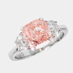 Pre Owned 3.50 cts Pink Cushion and Baguette Lab Grown Diamond 18k White Gold Ring Size 51