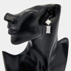 24.25 cts Asscher and Baguette Cut Lab Grown Diamond 18k White Gold Earrings