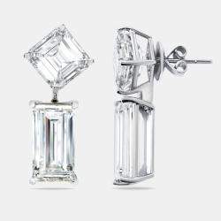 24.25 cts Asscher and Baguette Cut Lab Grown Diamond 18k White Gold Earrings
