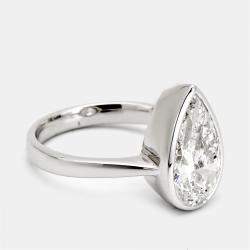 3.00 cts Pear Brilliant Cut Lab Grown Diamond 18k White Gold Ring Size 52