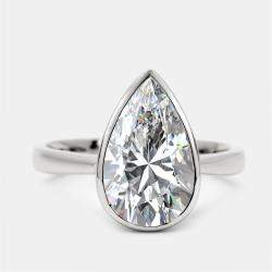 3.00 cts Pear Brilliant Cut Lab Grown Diamond 18k White Gold Ring Size 52