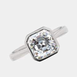 3.00 cts Asscher Cut Lab Grown Diamond 18k White Gold Ring Size 52