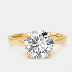 3.00 cts Round Brilliant Lab Grown Diamond 18k Yellow Gold Ring Size 52