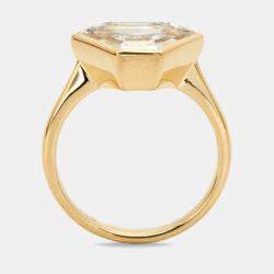 3.50 cts Triangle Step Cut Lab Grown Diamond 18k Yellow Gold Ring Size 52