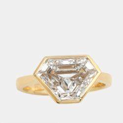 3.50 cts Triangle Step Cut Lab Grown Diamond 18k Yellow Gold Ring Size 52