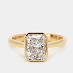 2.00 cts Radiant Brilliant 18k Yellow Gold Ring Size 52