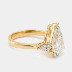 3.80 cts Pear Brilliant Lab Grown Diamond 18k Yellow Gold Ring Size 52