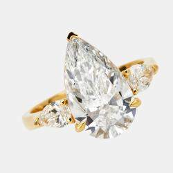3.80 cts Pear Brilliant Lab Grown Diamond 18k Yellow Gold Ring Size 52