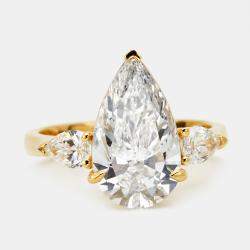 3.80 cts Pear Brilliant Lab Grown Diamond 18k Yellow Gold Ring Size 52