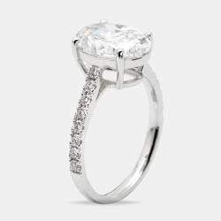 3.30 cts Oval and Round Lab Grown Diamond 18k White Gold Ring Size 52