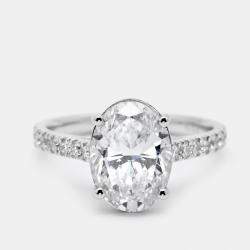 3.30 cts Oval and Round Lab Grown Diamond 18k White Gold Ring Size 52