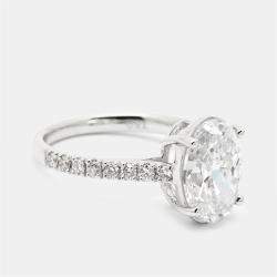 3.30 cts Oval and Round Lab Grown Diamond 18k White Gold Ring Size 52