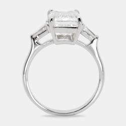 4.60 cts Emerald Cut and Tapper Lab Grown Diamond 18k White Gold Ring Size 52