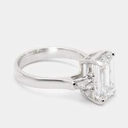 4.60 cts Emerald Cut and Tapper Lab Grown Diamond 18k White Gold Ring Size 52