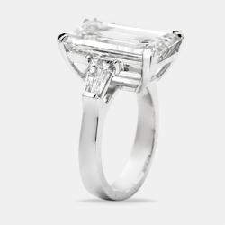 10.50 cts Emerald Cut and Tapper Lab Grown Diamond 18k White Gold Ring Size 52