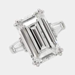 10.50 cts Emerald Cut and Tapper Lab Grown Diamond 18k White Gold Ring Size 52