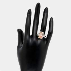 9.00 cts Orangish Pink Radiant Cut and Trapezoid Lab Grown Diamond 18k White Gold Ring Size 53