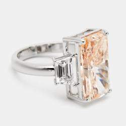 9.00 cts Orangish Pink Radiant Cut and Trapezoid Lab Grown Diamond 18k White Gold Ring Size 53