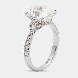 5.25 cts Oval and Round Lab Grown Diamond 18k White Gold Ring Size 53